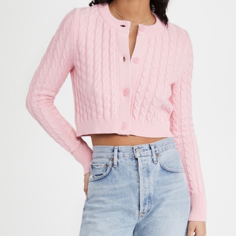 525 America Cotton Cropped Cableknit Cardigan pink size XS